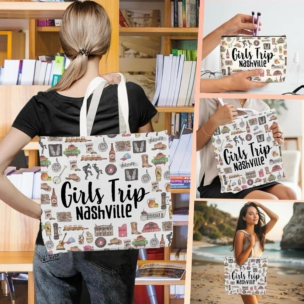 NEW!Girls Trip Nashville Canvas Tote and Pouch Set